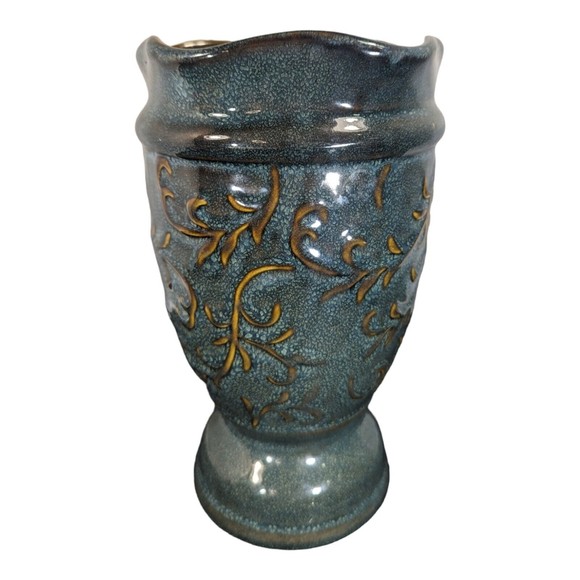 Vtg Sears, Roebuck and Co. Whole Home Tone & Texture Ceramic Vase Teal Gold NOS - Picture 3 of 7